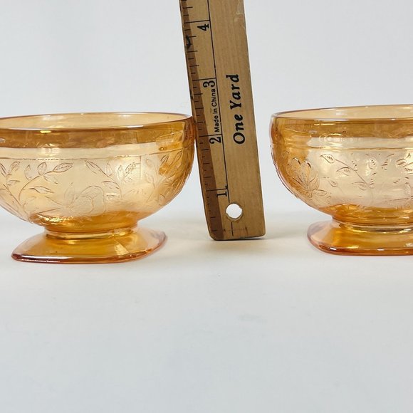 Vintage 2 Carnival Glass Orange Lusterware Sherbet Dish Footed Pedestal Glasses - Picture 7 of 7